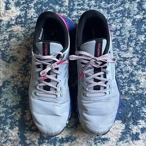 Gray Athletic Shoes with Pink and Blue Accents